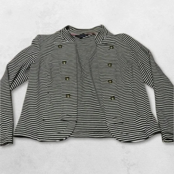 Tommy Hilfiger Open Blazer Buttons Striped Long Sleeves Black & White Women's M - Picture 2 of 5